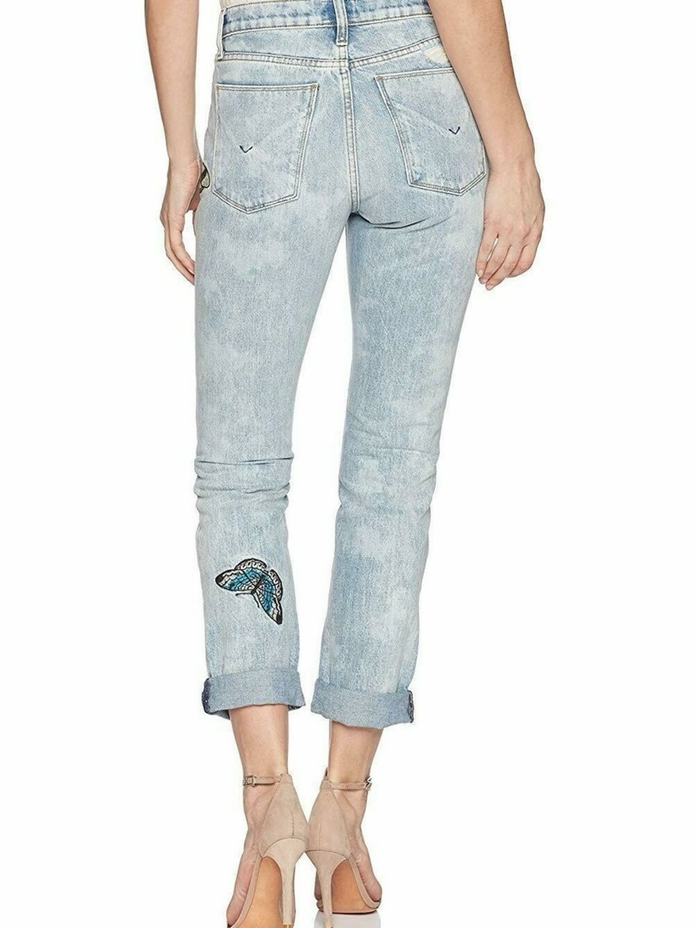 Hudson Riley Embroidery Relaxed Crop Distressed Jeans with Butterfly details - Picture 2 of 10